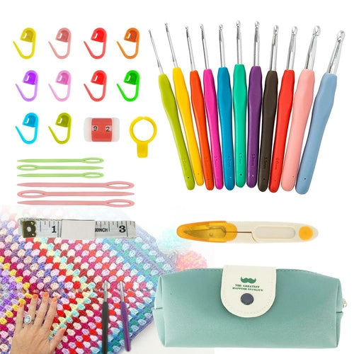 30 Pcs Crochet Hooks Kit Yarn Knitting Needles Sewing Tools Grip Set